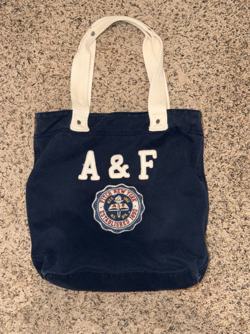 Abercrombie & Fitch Navy Canvas Tote with Cream Handles and Embroidered Crest